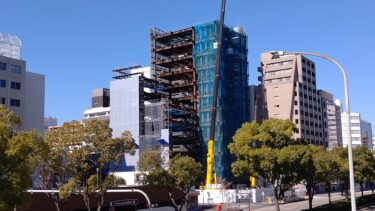 骨組は順調に・・・ 滋賀銀行名古屋支店跡地「(仮称)名古屋市中区丸の内一丁目PJ」建設状況 2021年2月