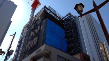 建物の骨組みはほぼ完成　「（仮称）名古屋栄一丁目オフィス」2021年６月